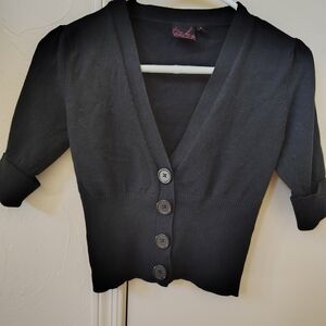 Takeout Black Knit Button Cardigan Sweater V-Neck 3/4 Sleeve Women M
